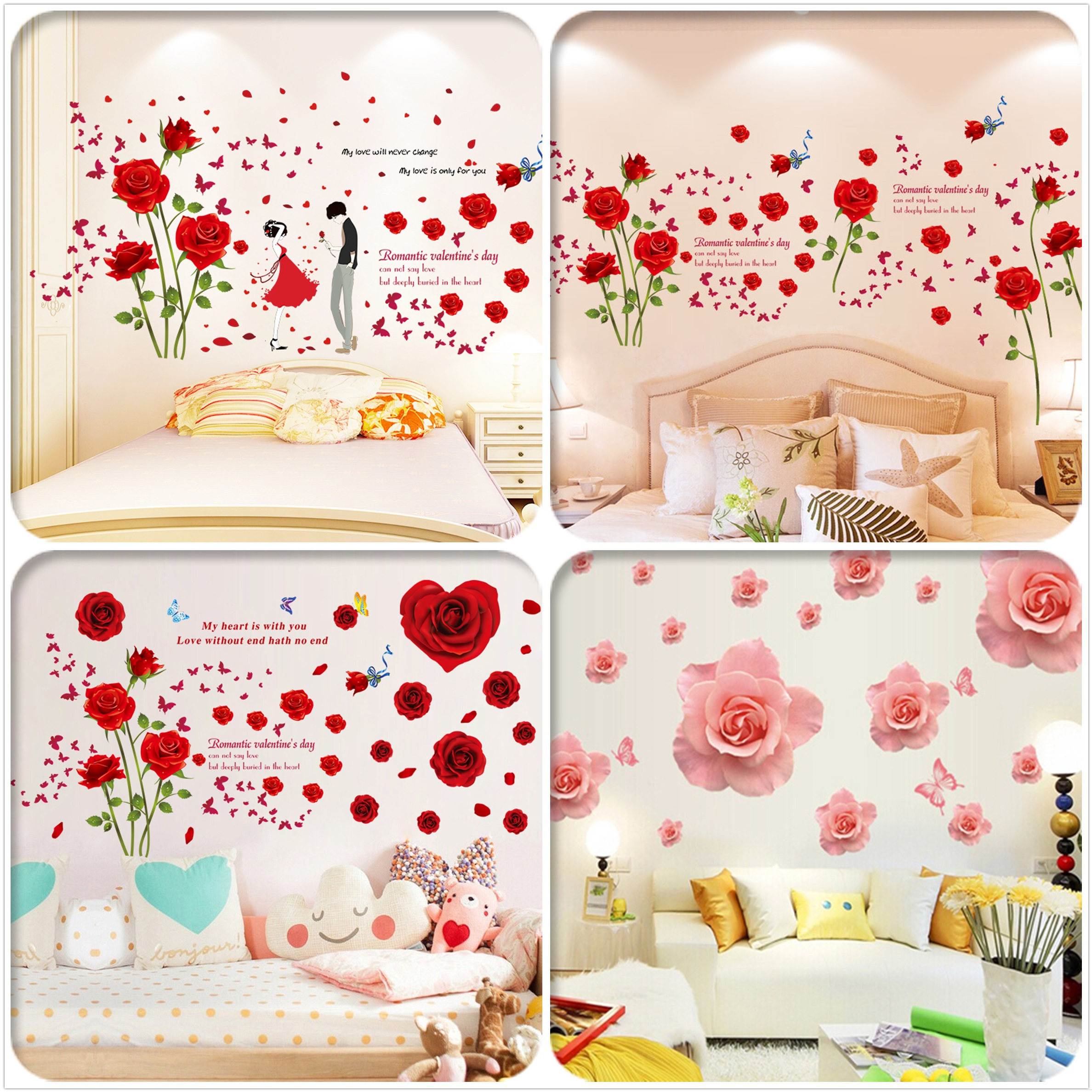 小清新墙贴温馨卧室床头装饰墙纸贴画自粘少女心房间布置情侣贴纸