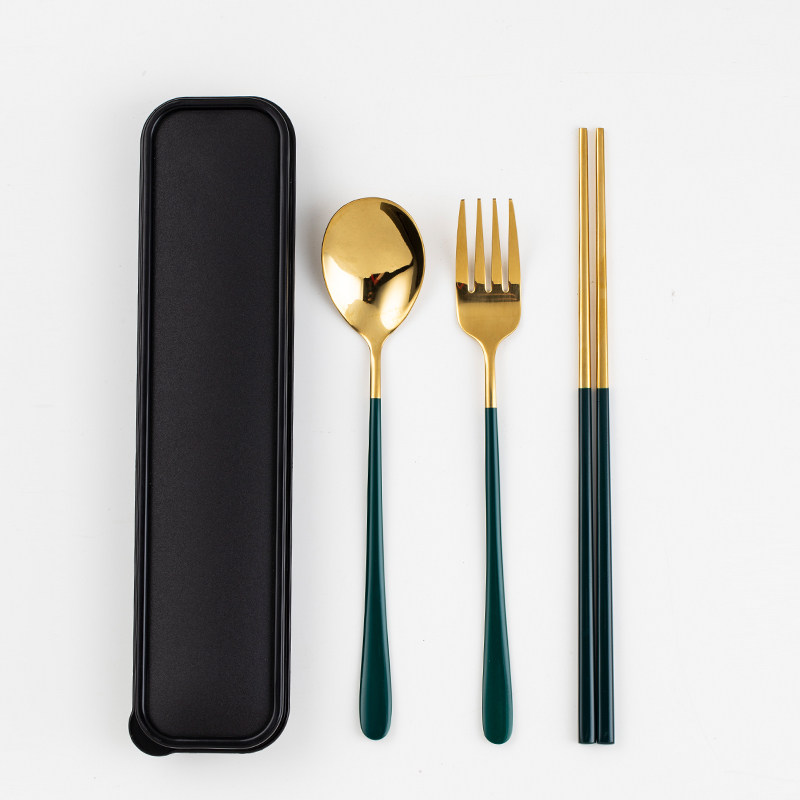 米立风物筷子勺子套装便携单人学生上班族不锈钢勺筷叉餐具三件套