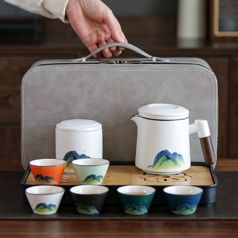 功夫旅行茶具套装 便携式户外旅游陶瓷泡茶壶 茶杯露营装备小套装