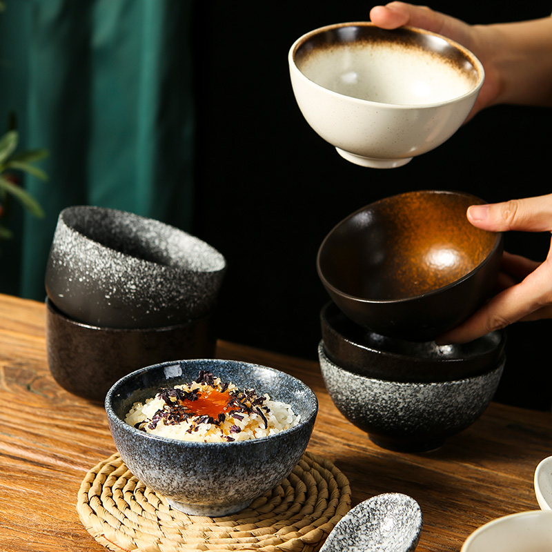 日式复古粗陶餐厅小汤碗侘寂风商用陶瓷老式4.5寸个人专用米饭碗