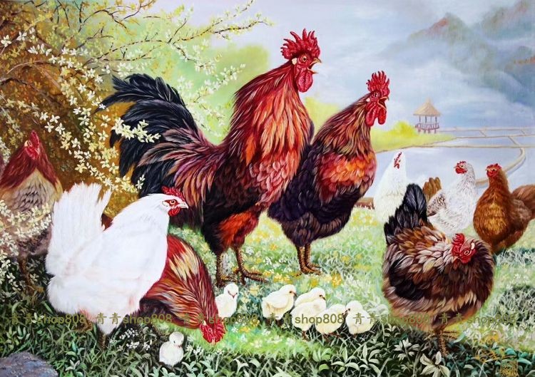 新款印花纯棉dmc十字绣客厅卧室餐厅书房动物油画小鸡的一家