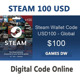 美国steam钱包充值点卡100美金 steam wallet gift card USD100