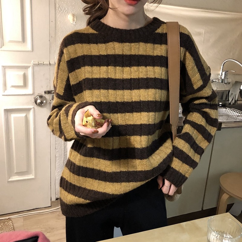 横条纹毛衣女宽松大额优惠券