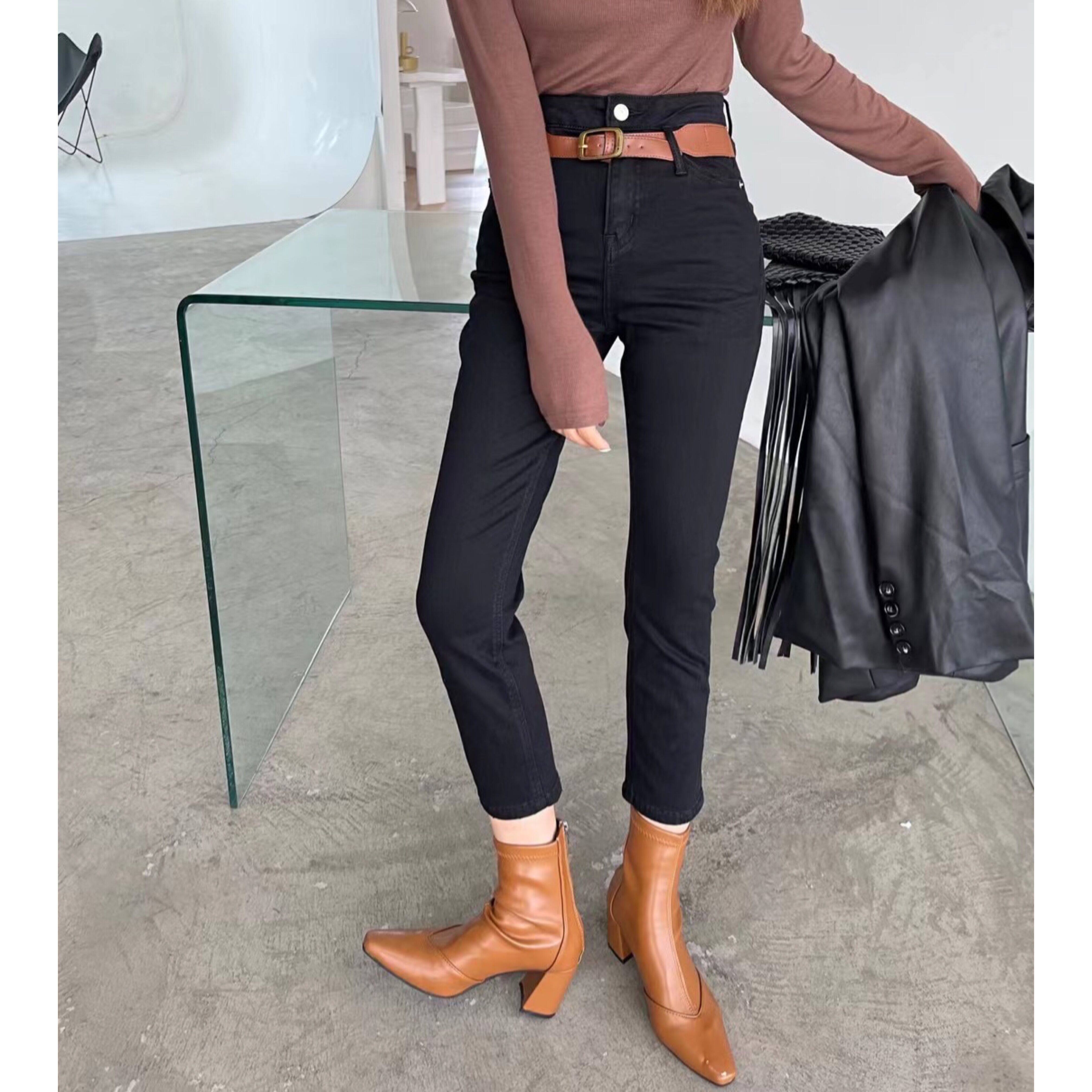 高腰牛仔裤女直筒带腰带优惠券爱比价妈妈