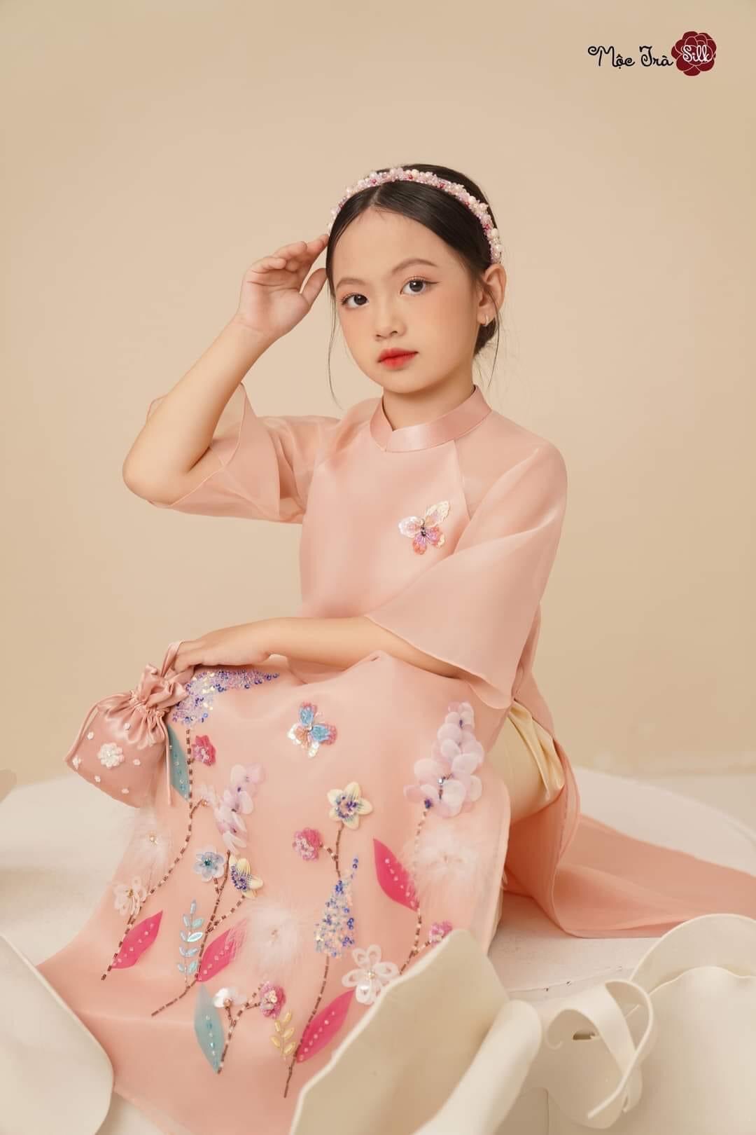 京族传统民族服装童装越南奥黛旗袍裙传统两件套新旗袍少儿亲子装