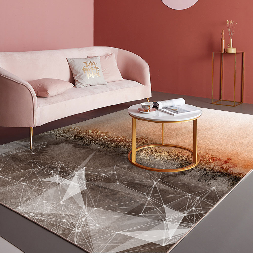 轻奢客厅地毯北欧现代ins几何抽象时尚简约家用加厚卧室床尾毯