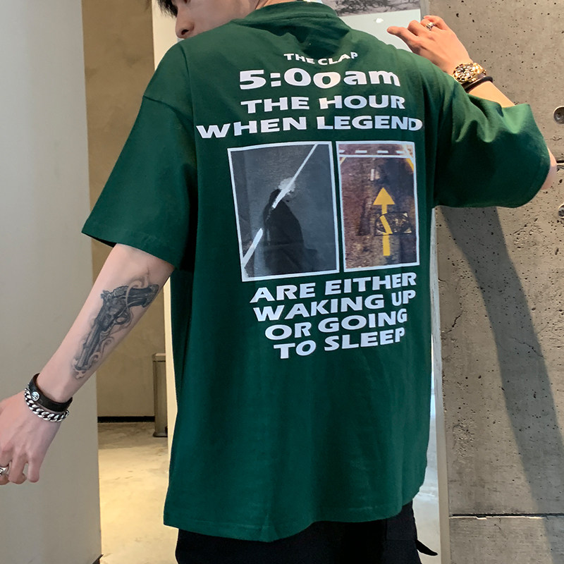 2019新款5五分袖t恤男短袖夏季国潮宽松潮牌圆领印花225-5 t9516