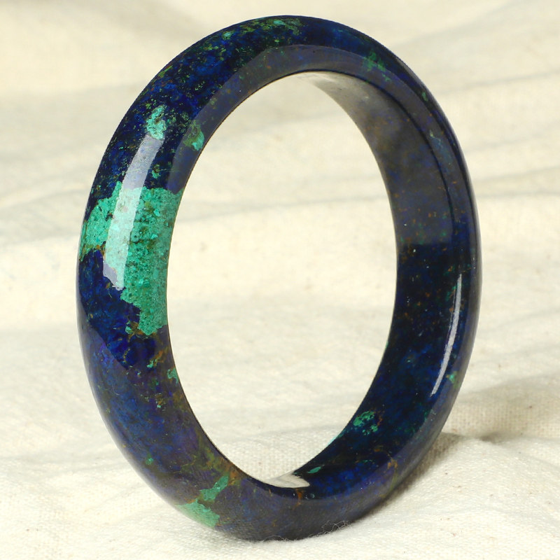 珍藏级天然异象瓦蓝凤凰石手镯女款孔雀石蓝铜矿镯子送证书