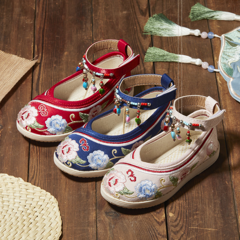 女童民族风汉服鞋子少数民族童鞋古风布鞋古装儿童表演演出舞蹈鞋