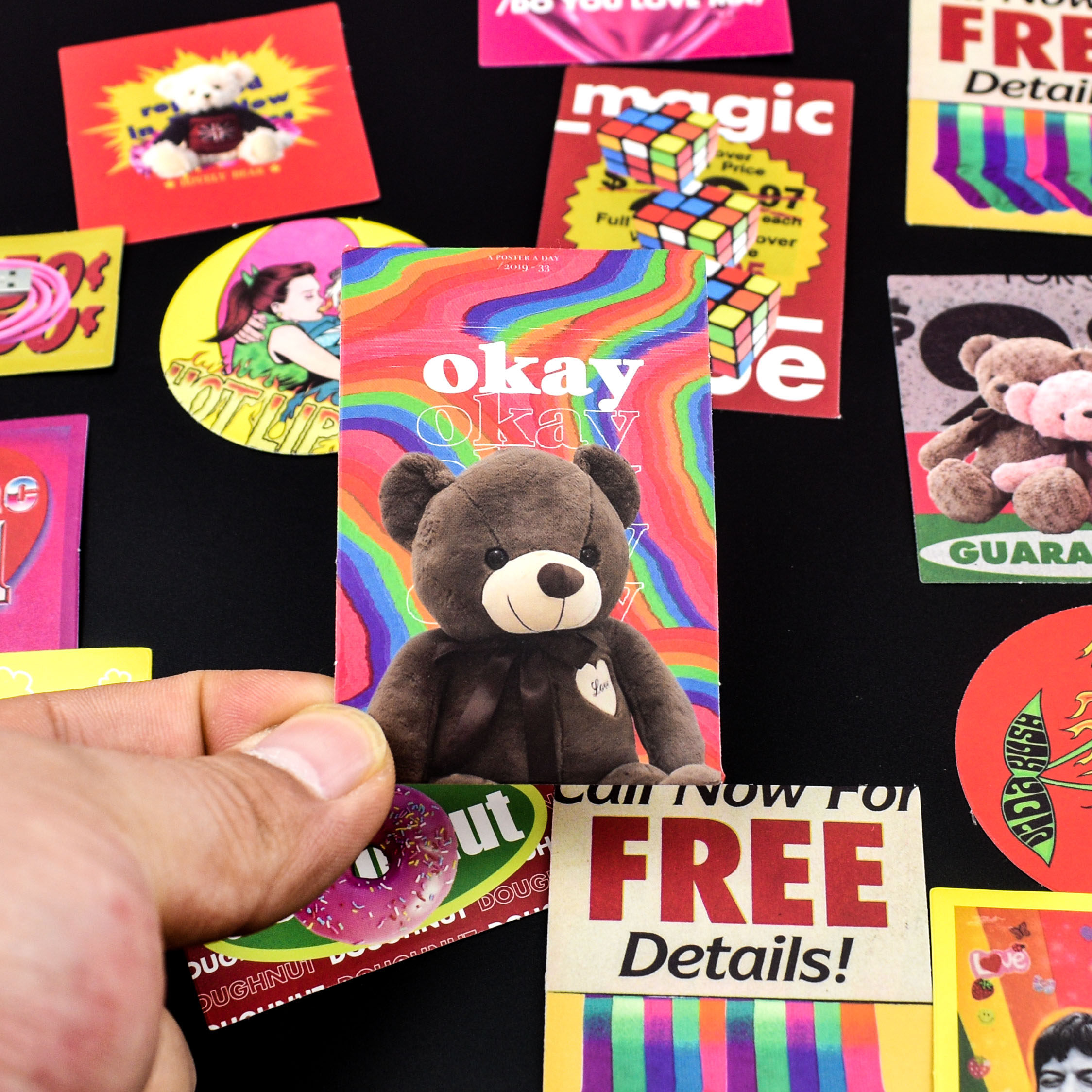 炫酷小熊贴纸欧美复古蒸汽波英文爱心ins风手帐diy装饰手机壳贴画