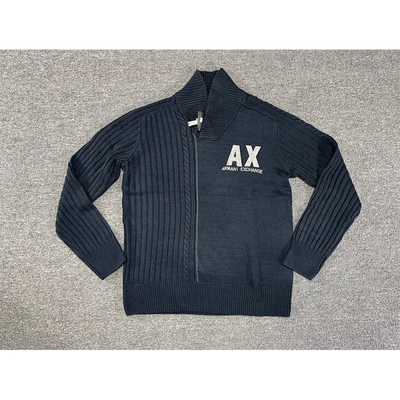 AX阿*尼毛衣21新款男士套头针织毛衣藏青色围巾领毛衣