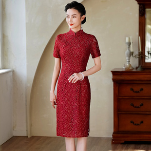 新中式日常旗袍2024春夏季新款改良年轻款蕾丝高端喜妈妈婚宴礼服