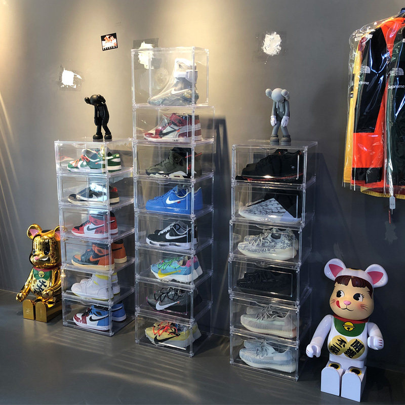 亚克力收鞋盒_透明防氧化磁吸鞋盒收纳盒亚克力20个装鞋子宿舍鞋墙