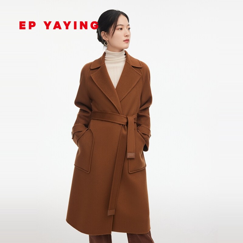 [王冠同款]ep雅莹女装 羊毛大衣 赫本风毛呢外套 22秋冬新款8505a