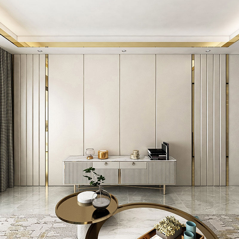 硬包电视背景墙现代简约客厅床头护墙板皮革软包金属条影视墙优惠券