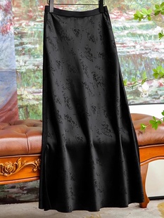 新中式中国风黑色A字半身裙女装2024夏季新款高腰显瘦开叉包臀裙