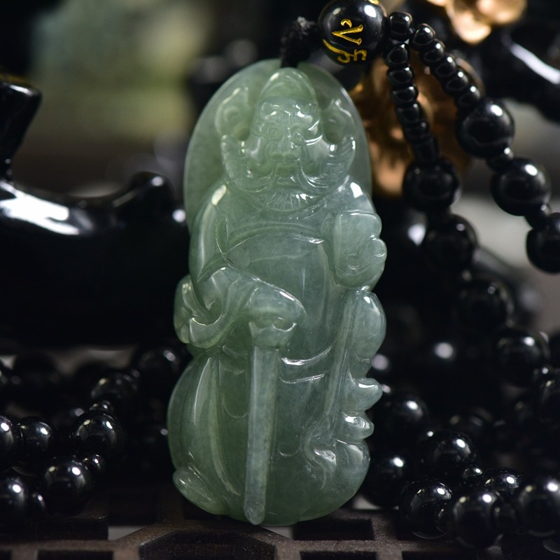 油青钟馗翡翠吊坠保平安挂件玉坠项链珠宝饰品天然缅甸a货玉新款
