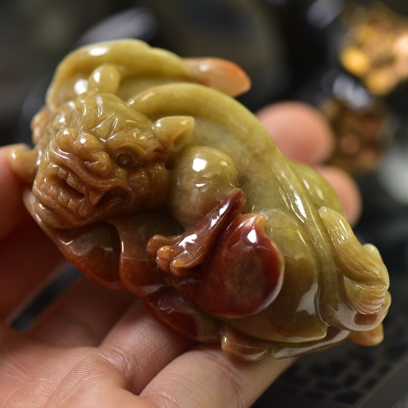 缅甸天然翡翠a货玉石貔貅手玩件招财辟邪玉器貔貅手把带证书——玉