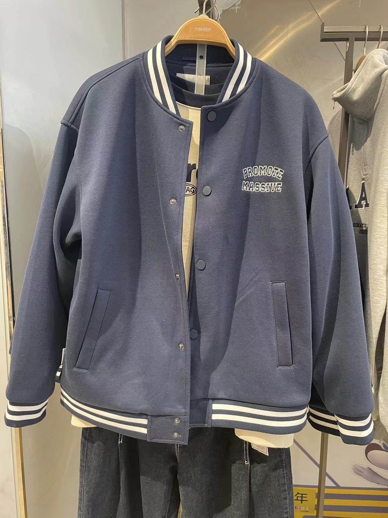 2023春季新品以纯装柜正品男装针织宽松长袖棒球夹层外套休闲