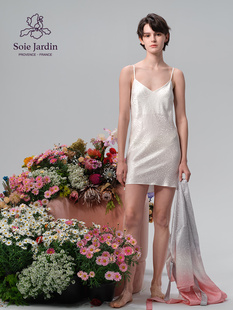 soie jardin3#保加利亚玫瑰系列奢华提花印花桑蚕丝吊带家居裙