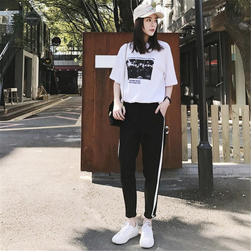 运动套装女夏季2018新款时尚韩版学生宽松休闲服短袖两件套春秋潮 运动套装女夏季2018新款时尚韩版学生宽松休闲服短袖两件套春秋潮