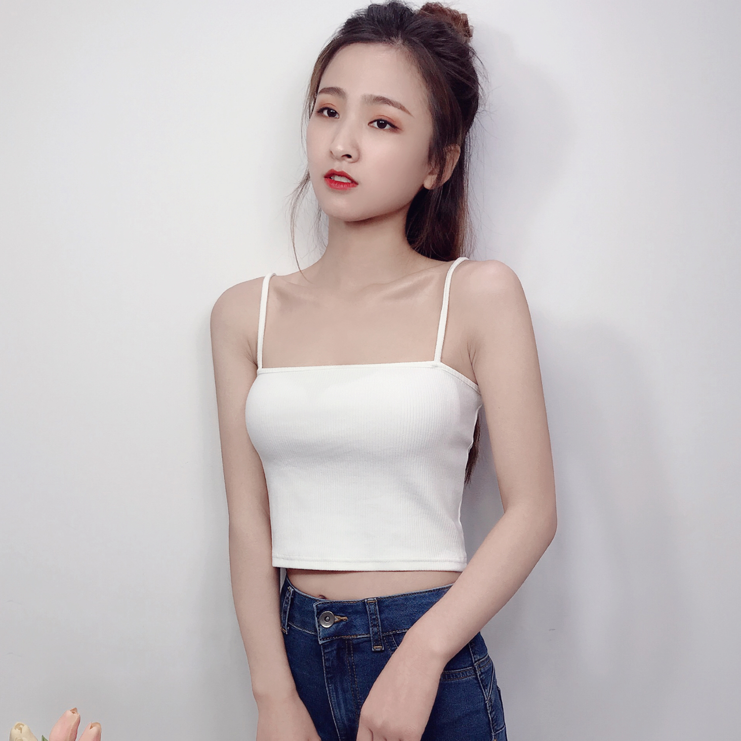 2021夏季新款纯棉吊带女外穿短款纯色一字领抹胸露脐背心内搭上衣