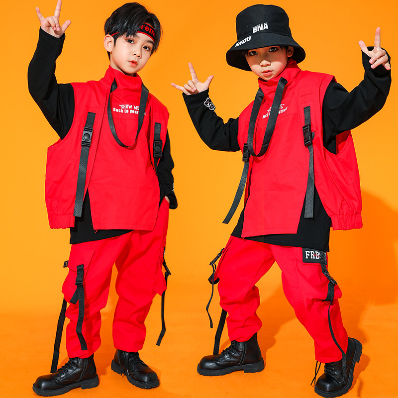 街舞套装男童嘻哈演出服儿童表演服中大童走秀六一架子鼓工装裤潮