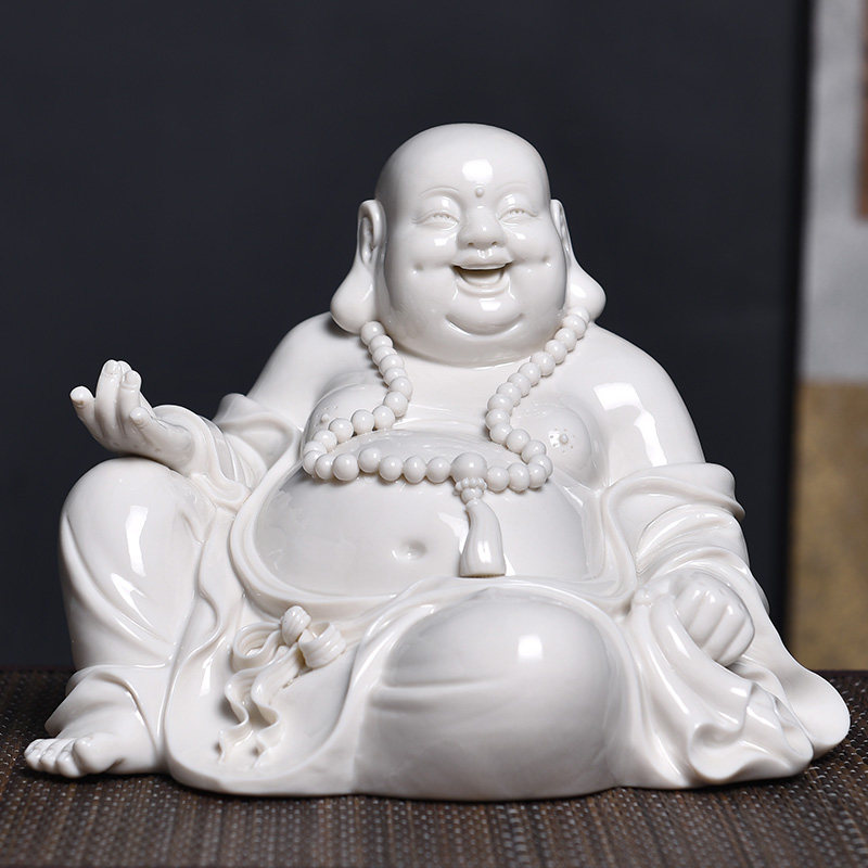 白瓷汽车个性创意招财如来弥勒佛像保平安车载摆件中控内饰用品