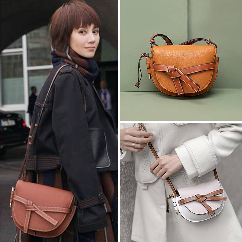 2020新款袁泉明星同款真皮蝴蝶结复古马鞍包女包包斜跨包春夏时尚