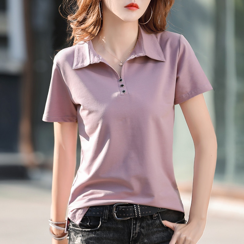 2022年新款纯棉polo衫夏季翻领t恤女短袖宽松显瘦百搭上衣半袖女