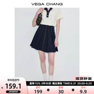 现货VEGA CHANG半身裙女2024夏季新款小众设计感高腰显瘦百褶短裙