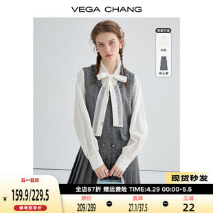 VEGA CHANG无袖背心连衣裙女2024年春季新款慵懒小香风百褶裙子