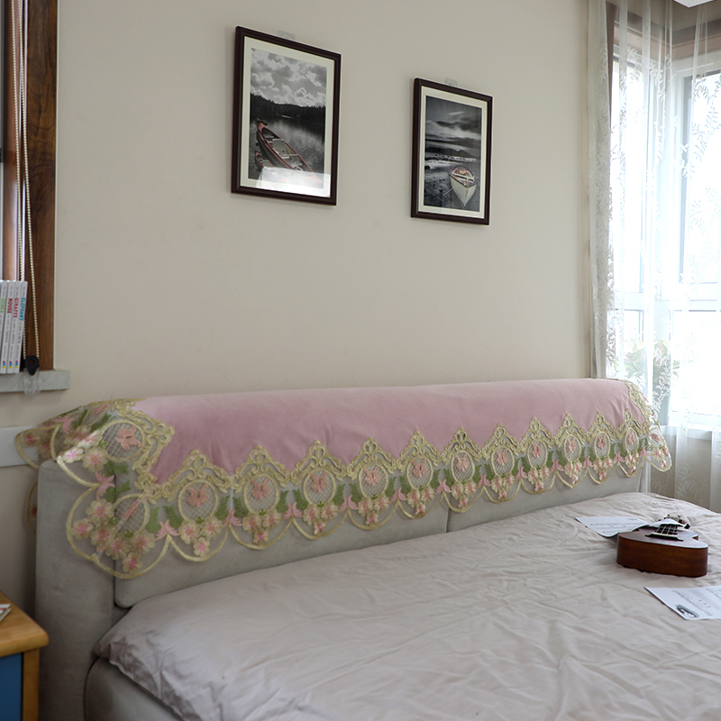家用布艺蕾丝卧室床头套罩沙发防尘靠背巾简约现代床头柜万能盖布