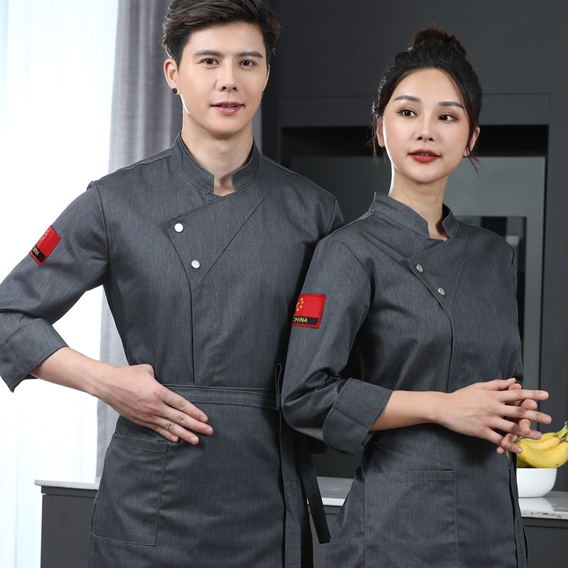 厨师服男长袖大码厨衣