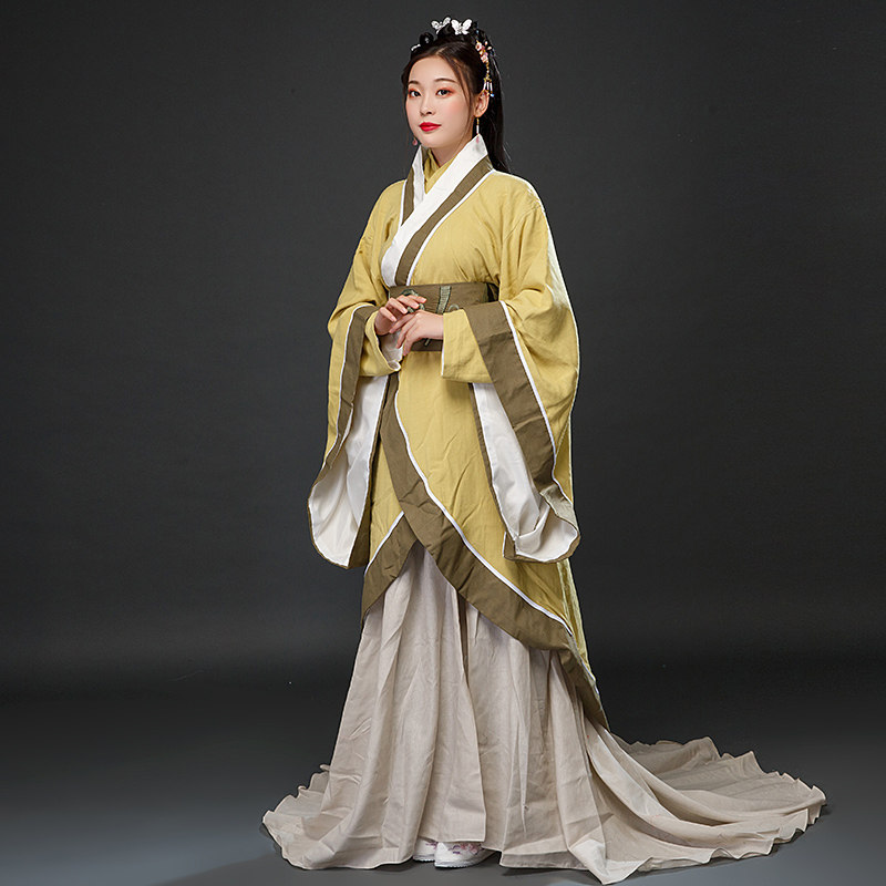 汉服影视新三国貂蝉同款古装女棉麻汉服拖尾贵妃服剧组群演演出服