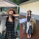 一三良品小个子 复古格子收腰吊带连衣裙女夏显瘦系带抹胸长裙子