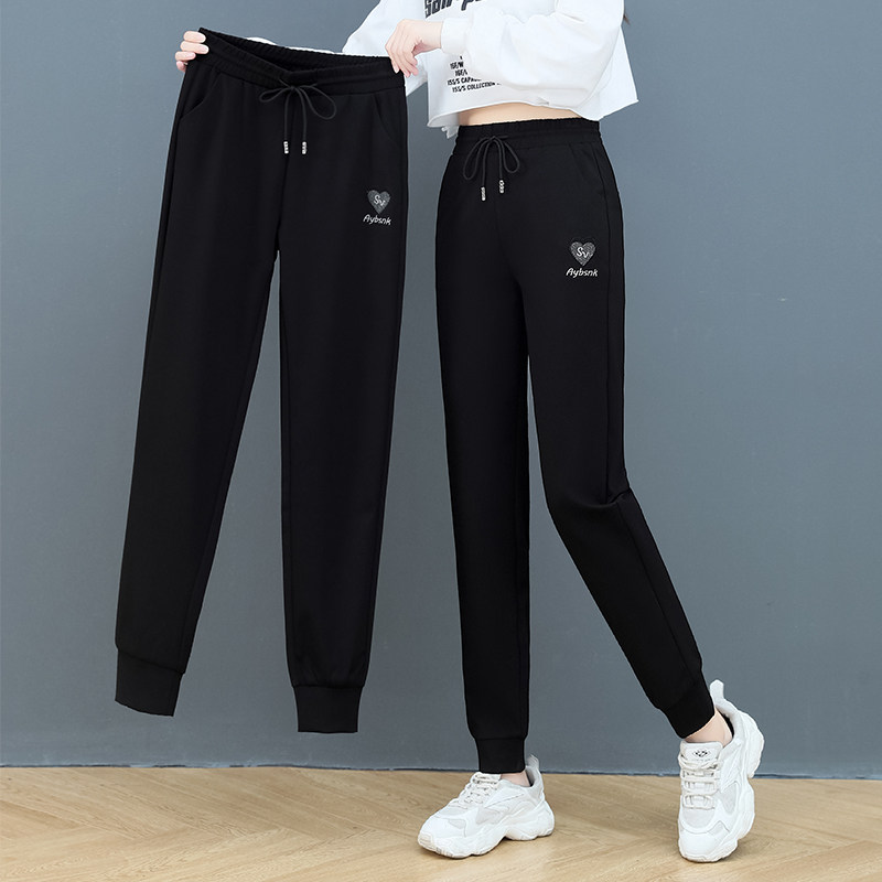 休闲运动裤女束脚裤2022春秋季新款束口卫裤显瘦百搭黑色女裤子春