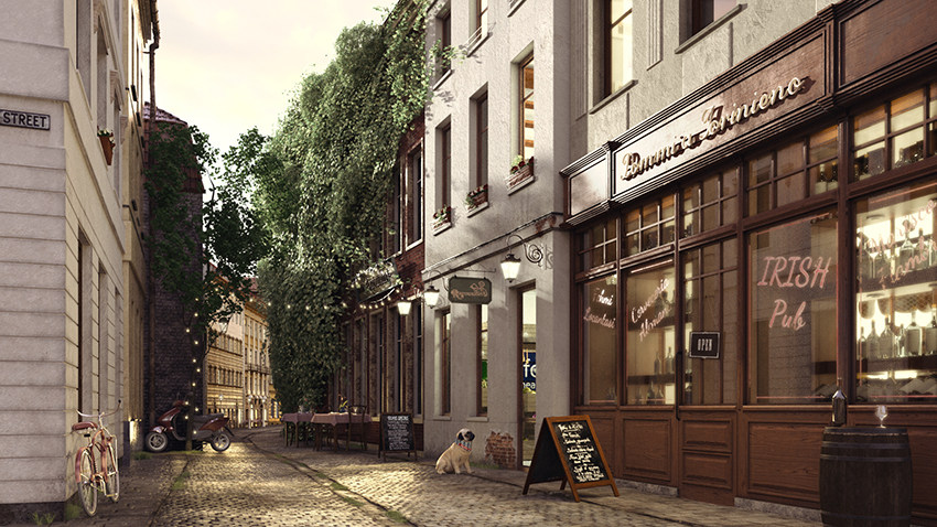 c4d欧式建筑街道场景欧洲小巷商店3d模型设计素材