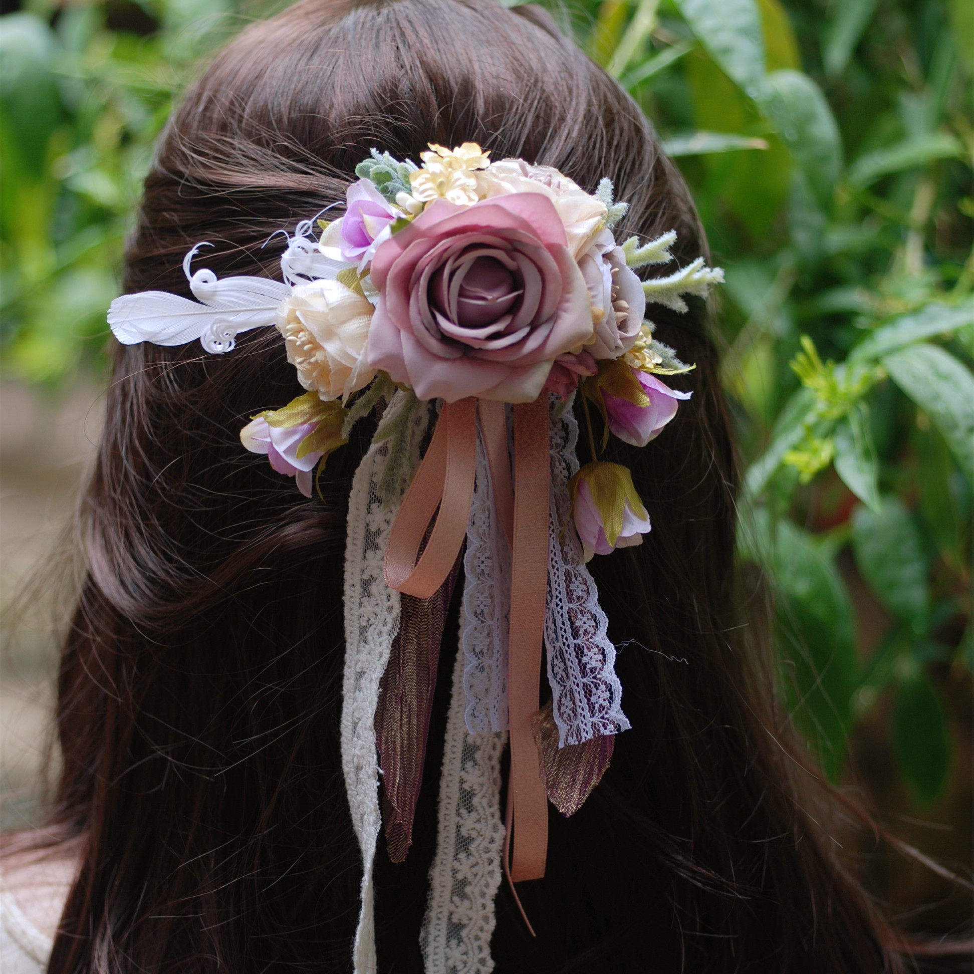 超级推荐款,森林系森女重工花朵蕾丝流苏汉服发饰包夹发夹两用 - 小美