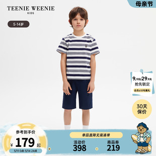 TeenieWeenie Kids小熊童装男童24年夏季刺绣条纹短袖T恤