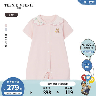 TeenieWeenie Kids小熊童装24夏季新款女宝宝纯棉翻领短袖连体衣