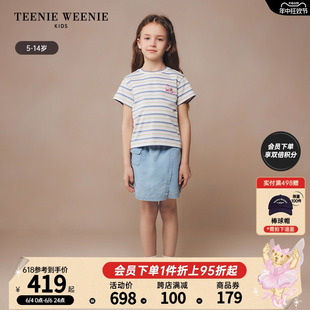 TeenieWeenie Kids小熊童装24夏季新款女童纯棉短袖牛仔裙裤套装