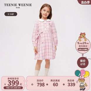 TeenieWeenie Kids小熊童装24春季新款女童花边小翻领格纹连衣裙