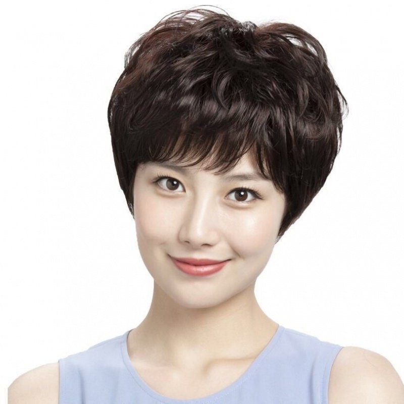 中老年新款真发女中年女士假发妈妈短卷发假发女老人假发短发包邮