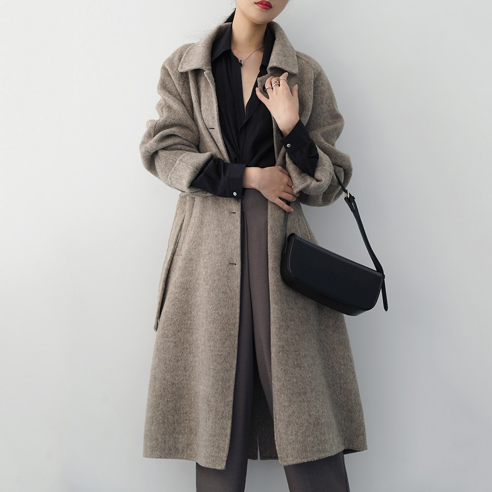 大衣女羊毛绒双面呢毛呢外套中长款