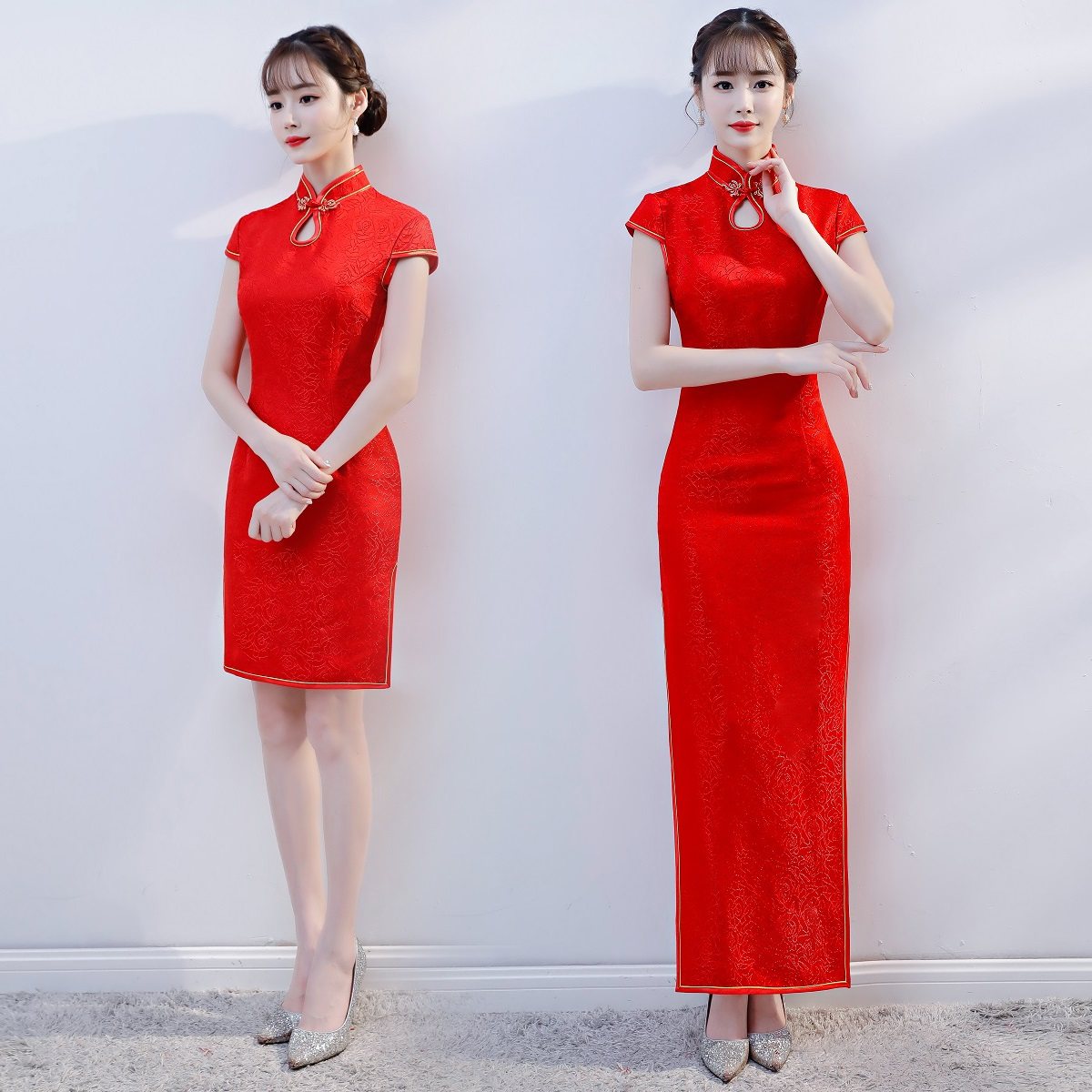 礼仪旗袍2019新款秋大码长款中国风婚庆短款礼仪服装女迎宾礼仪服