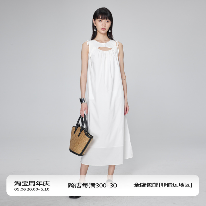 BLANK LABEL 极简高级SUPIMA匹马棉镂空设计感白色无袖连衣裙女夏