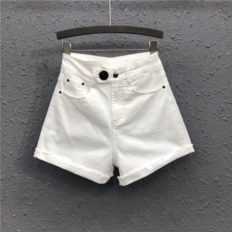 白色高腰牛仔短裤女2020夏季新款韩版休闲宽松显瘦毛边阔腿裤热裤