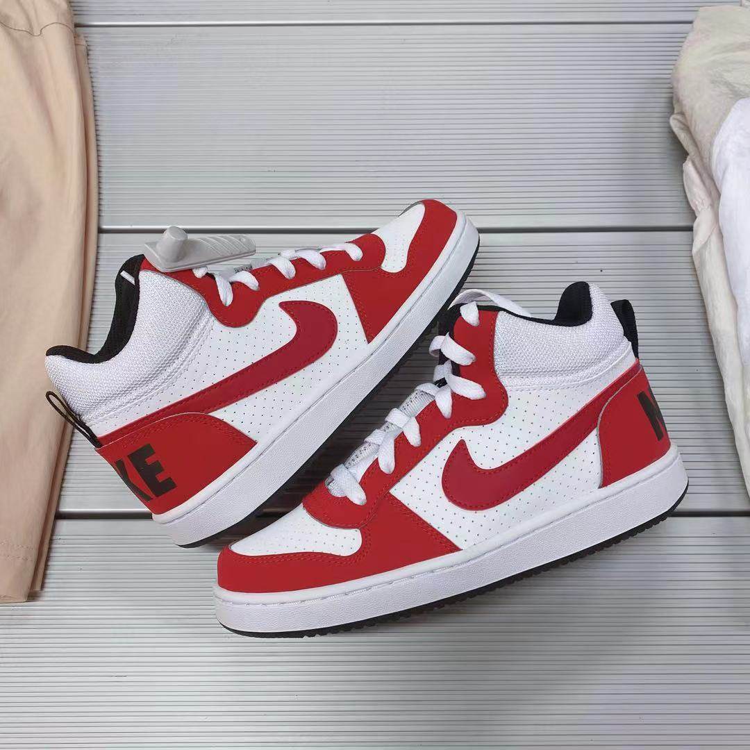 耐克女鞋白色板鞋_耐克nike court mid 白红芝加哥女子中帮复古休闲