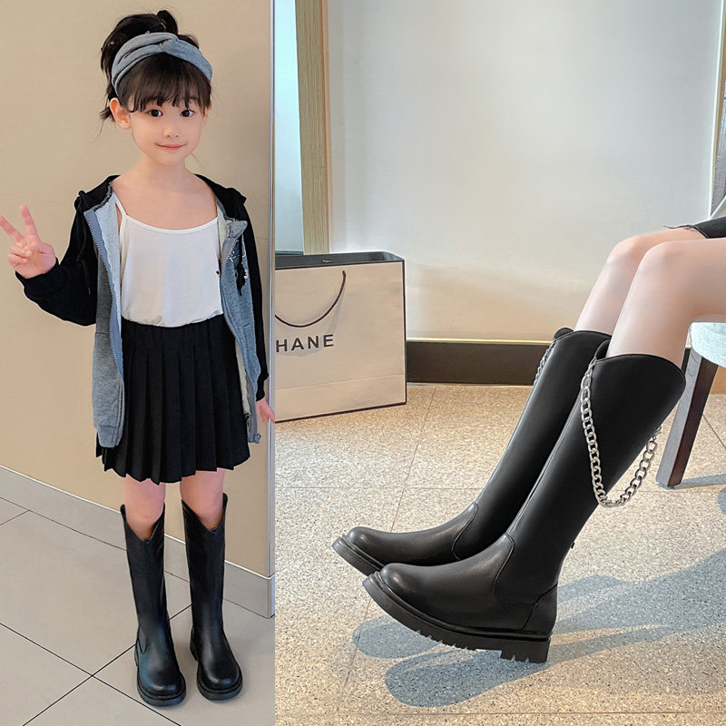 女童长靴子儿童马丁靴2021新款秋网红骑士单靴大童走秀演出长筒靴